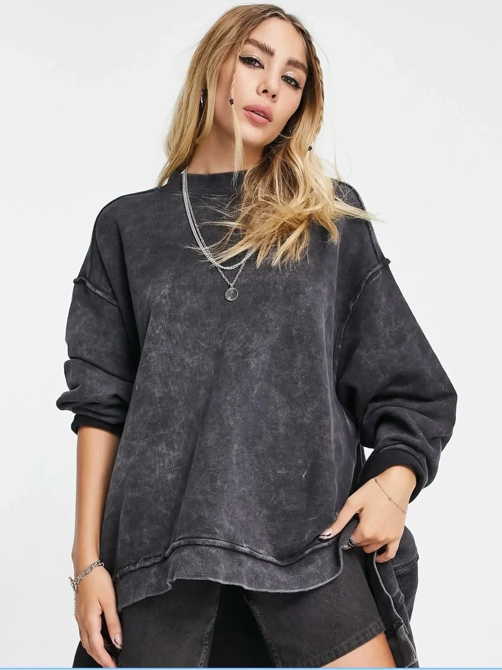 We The Free Free People Iggy Oversized Sweatshirt Washed Black M EUC
